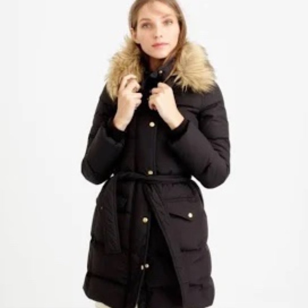J. Crew Long Puffer Coat w/ removable hood